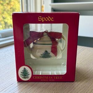 Spode-Christmas Tree teapot-shaped ornament featuring the iconic holiday pattern